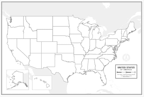 Large Blank United States Outline Map Poster - Laminated 36” x 24” Wall Map for Classroom or Home Study, Dry Erase