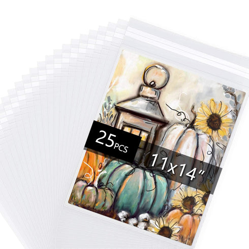 Falling in Art Acid Free 1.496mil Crystal Sealed Clear Bags for 11x14 Art Prints, 25-Pack