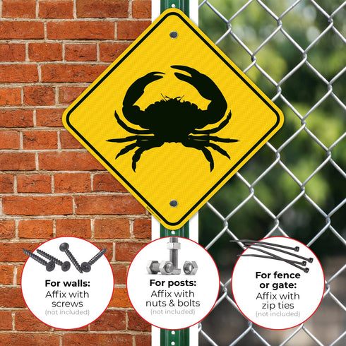 18x18 Inches, 3M Reflective.063 Crab Crossing Sign, AEGP Aluminum, Fade Resistant, Made in USA