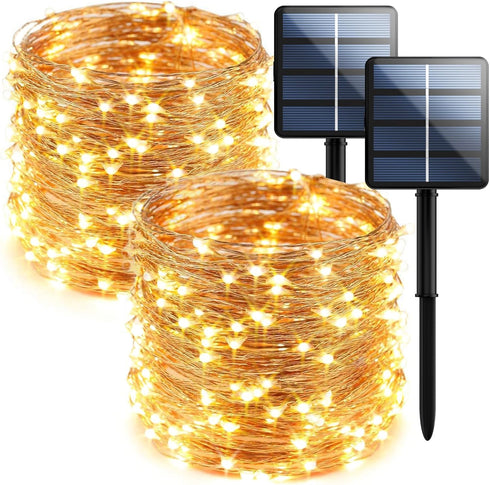 2-Pack 200 LED Solar Fairy Lights Outdoor, Upgraded Oversize Lamp Beads &