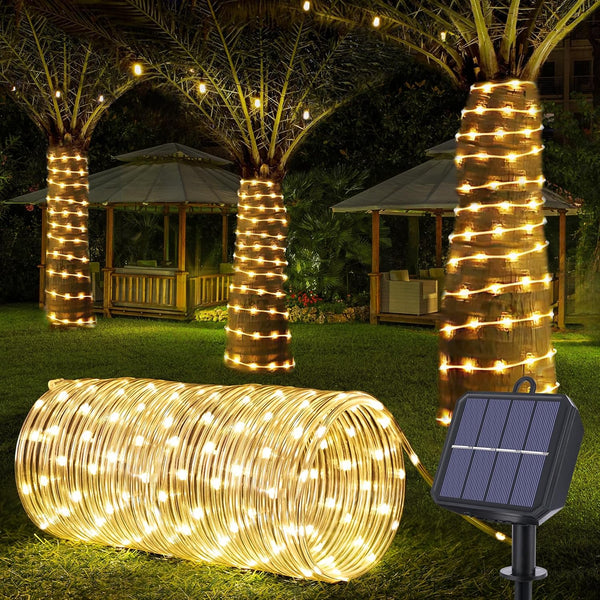 Solar Rope Lights, 66ft 200LED Solar String Lights, 8 Modes Waterproof Solar