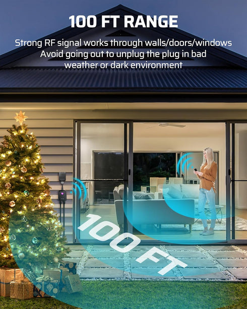 DEWENWILS 15A Outdoor Wireless Remote Control Outlet, 2 Weatherproof Sockets, 100 FT Range, 7 Inch Extension Cord, FCC