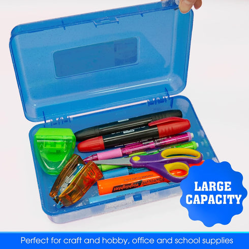 BAZIC 4-Pack Plastic Pencil Case Utility Storage Box, Multi-Purpose Organizer for Pens Pencils, Glitter Bright Color