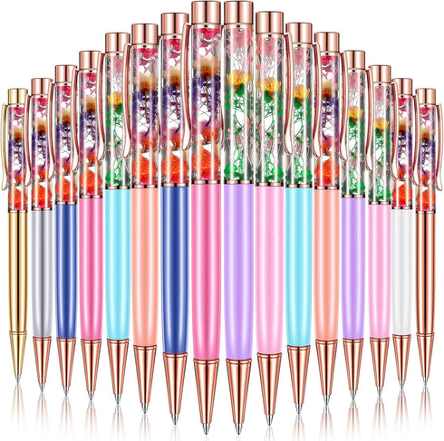 HESTYA 16 Pieces Ballpoint Pens - Flower Dynamic Crystal Pens for Birthday, Wedding, Home School Office Supplies