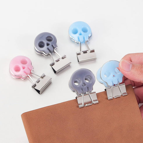 Skull Shape Medium Paper Clips, Easy Grip Binder Clips, Assorted Color, 10 Pcs/Set School Office Supplies