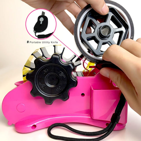 Heat Tape Dispenser Set, Pink Multi-Roll, PreCut 1.4'' Pieces, Semi-Automatic with 1+3'' Core