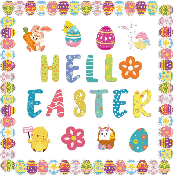 Happy Easter Bulletin Board Set Easter Egg Border Rabbit Bunny Chick Spring Cutouts for Kids Classroom School Decor