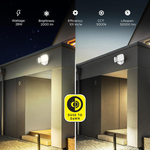 28W 2 2000 50,000 S9DFL/850/DD/WH Feit Electric LED Security Light Outdoor, LED Dusk to Dawn, Waterproof Flood Light