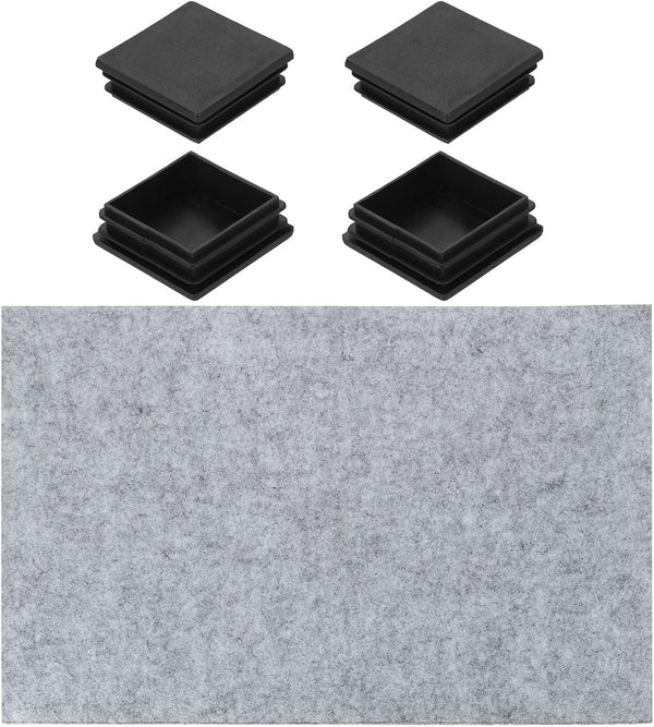 uxcell 4 Pcs Square Plastic Plugs with Furniture Felt Pad, 50mm/1.97" Tubing