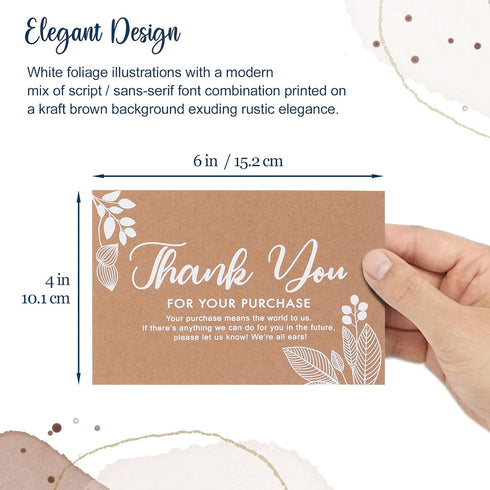 MATICAN 50-Pack Thank You For Your Order Cards, Kraft, 4 x 6 Inches, Postcard Size