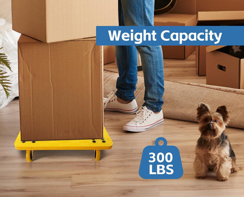 50840 300-lb 4 19-1/2" 14-1/2" MaxWorks High Visibility Yellow Capacity Movers Dolly with Swivel Casters, x Platform