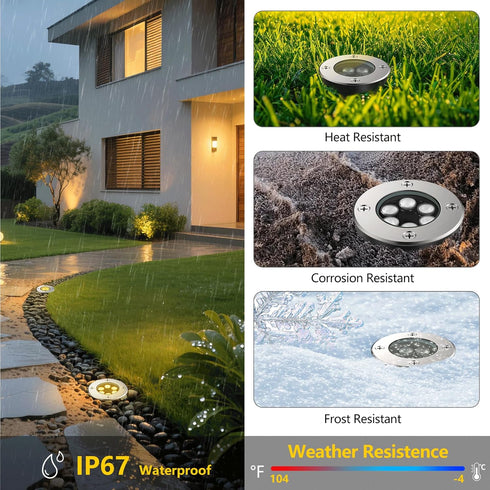 6W 12V 24V 3000K IP67 (2 Pack) JESLED Outdoor Landscape Lights, LED In Ground Well Lights, Warm White, Waterproof Low