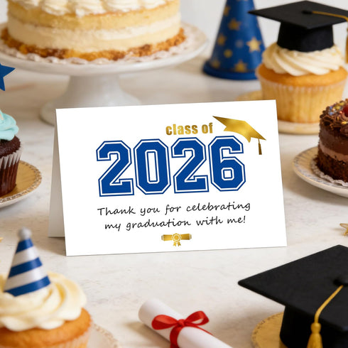 Yitla 50 Sets 2026 2026 Gold Foil Graduation Thank You Cards with Envelopes and Stickers, Blue Graduation Card Bulk