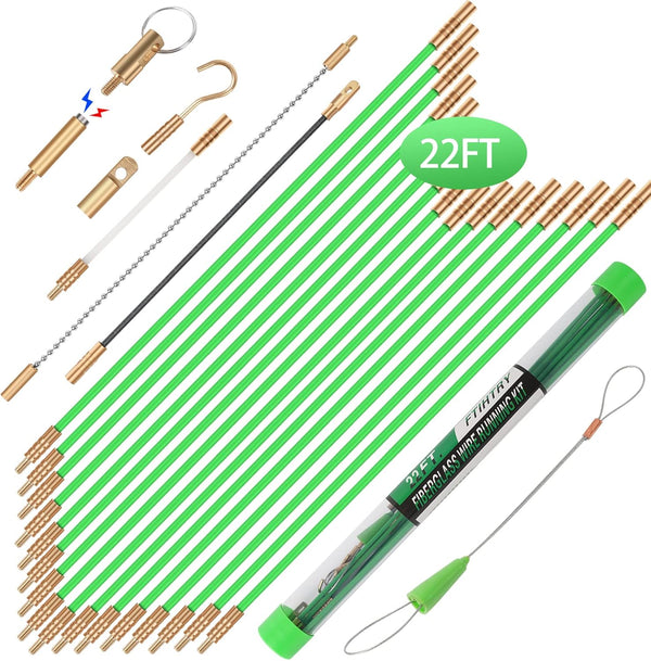 22FT Fiberglass Running Electrical Wire Cable Glow Rods, Fish Rods Electrical Kit with 8 Attachments