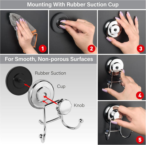 (2 Pack) HASKO accessories - Powerful Vacuum Suction Cup Hooks - Organizer for Towel, Bathrobe and Loofah - Strong