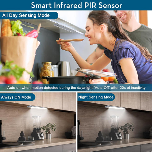 60-LED Dimmable 12 inch 2000mAh 3 Counter (2 Packs) Under Cabinet Lighting Wireless, Motion Sensor Light Indoor