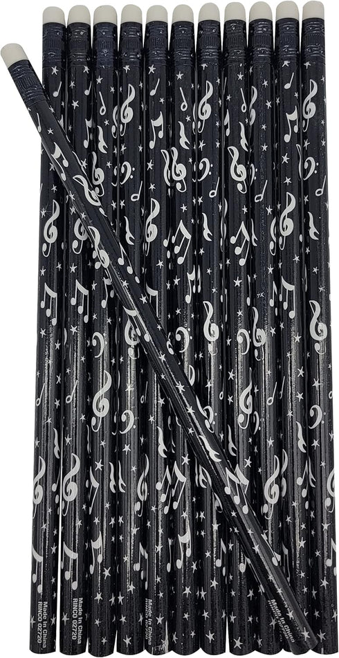 Black and White Musical Note Pencils - 48 Pieces, 7.5" #2 Lead, Party Favor for Music Students and Teachers