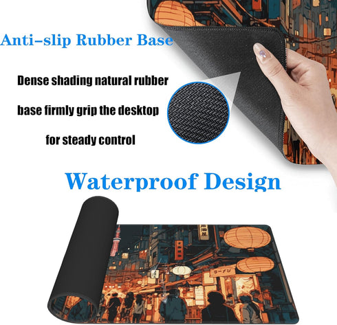 Japanese Street Gaming Mouse Pad Large, Anime Mouse Mat Desk Pad, 31.5 x 11.8 Extended Keyboard Mousepad with Non-Slip
