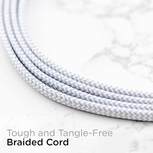 Cordinate 8 Ft Extension Cord - 3-Outlet Flat Plug Braided Safety Slide 125V Long Extension Cord, White