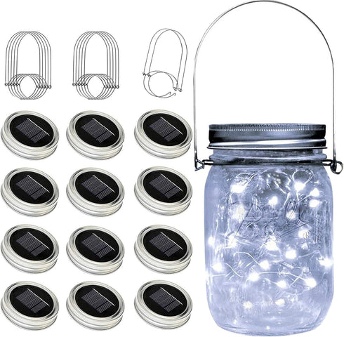 ZNYCYE Mason Jar Solar Lights, 12 Pack 30LED Fairy Lights for Outdoor Waterproof Decoration - Cool White