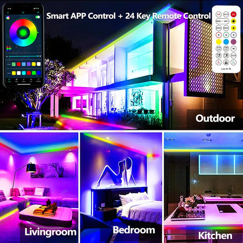 50FT Waterproof,IP68 Outdoor LED Strip Light Outside RGB+IC Light Strip with App/Remote Control,Chase Mode,Music Sync