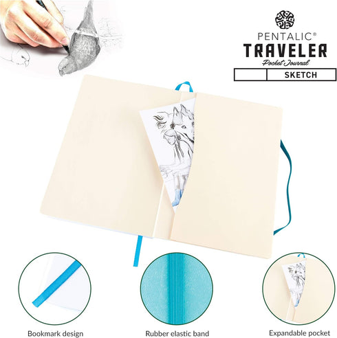 Pentalic Pocket Sketchbook: 4" x 6", 160 Pages, Turquoise Traveler Journal