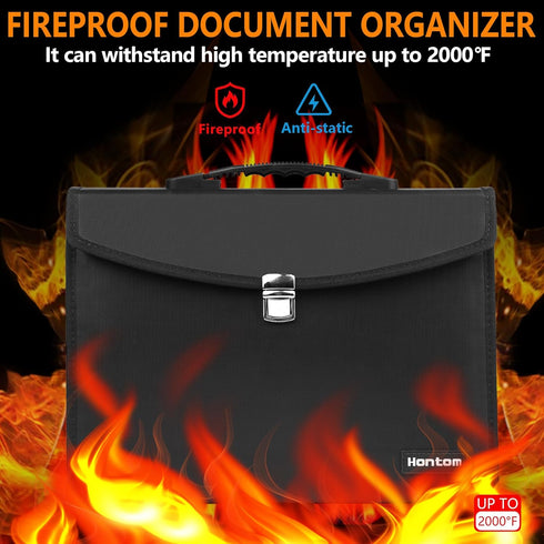 Hontom 24 Pockets Fireproof Accordion File Organizer, Portable Document Storage Folder with Snap Closure