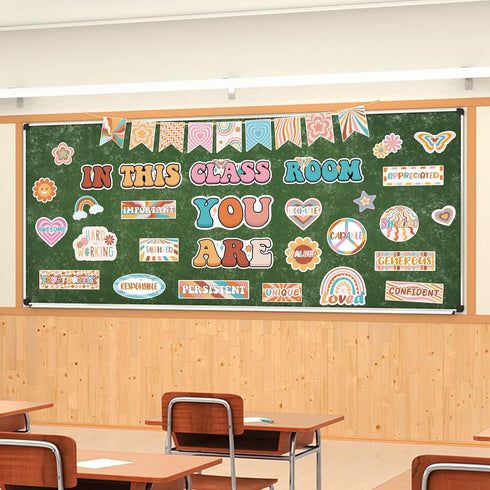 Boho Bulletin Board Decorations, 30Pcs Retro Classroom Decor with Inspirational Affirmation Daisy Floral Signs