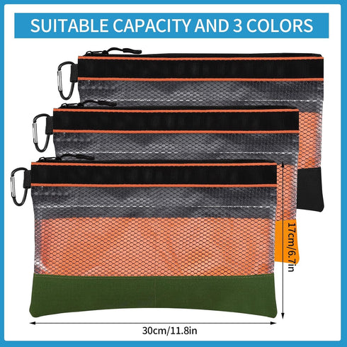 BESARME 3 Pcs 11.8" Clear Tool Pouch with Zipper, Heavy-Duty Waterproof Zipper Tool Pouch for Electricians