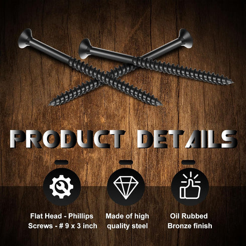48 Pcs Oil Rubbed Bronze Wood Screws 9 x 3 Inch Extra Long Security