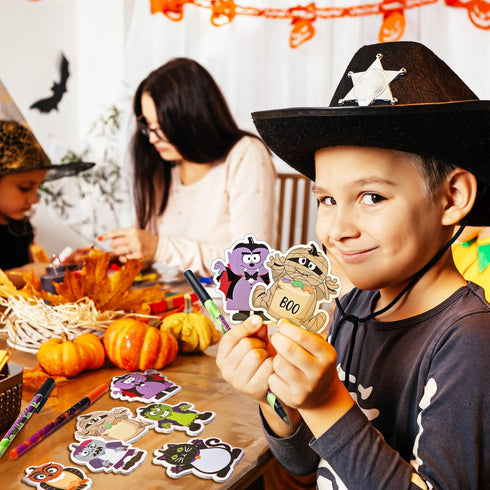 Halloween Sticky Note Ballpoint Pens, 24 Pads Pumpkin Ghost Cat Weird Spooky Fun Notepad for Kids Gift Halloween Party