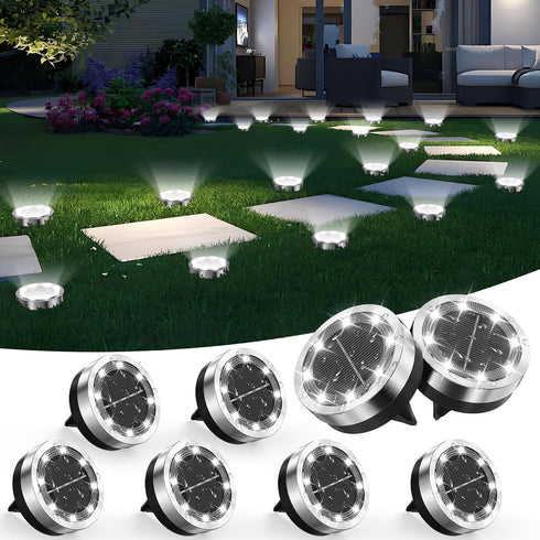 BANBANJO Solar Ground Lights Outdoor, 8 Pack Solar Lights Outdoor Waterproof, Mini Flat