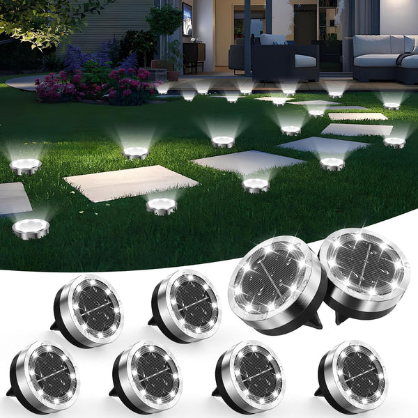 BANBANJO Solar Ground Lights Outdoor, 8 Pack Solar Lights Outdoor Waterproof, Mini Flat