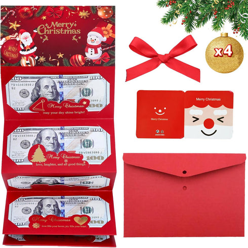 Mowpun 4 sets 6 of Christmas Cash Envelope Book with Slots, Money Holders for Cash Gift Cards with Red Envelope