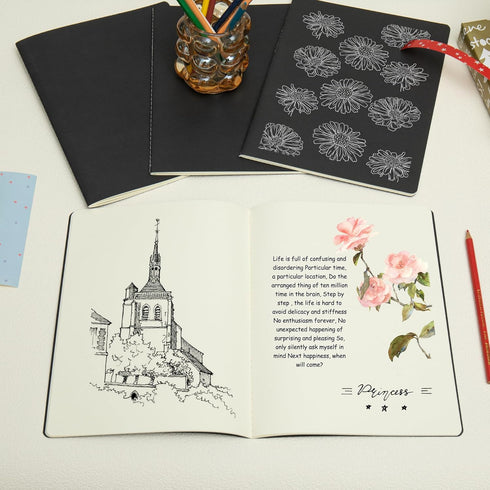 Large Notebook Journals Bulk, 12 Pack A4 Size, Black Cover, 60 Unlined Pages, 8.5x11 inch, 80GSM Paper