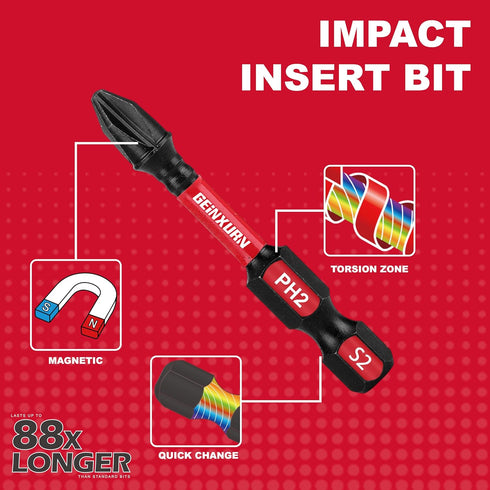 Impact Tough #2 Phillips Mixed Driver Bits, 30 Pack, 2/3/6 in. D2 Steel Long Extension, 1/4 Inch Hex Shank