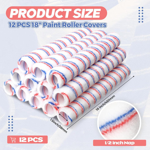 12 18 Inch 1/2'' 18'' Leumoi Pcs Nap Paint Roller Covers Refill Microfiber Roller Covers Without End Cap Large Sleeves