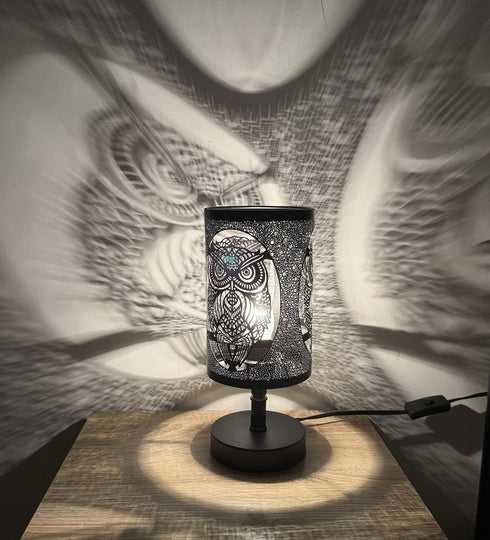 Black Metal Owl Pattern Table Lamp Bedside Lamp Decorative Nightstand Lamp for Bedroom Living Room,Dining Room,Kitchen