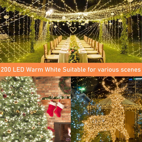 66FT 200LED Christmas String Lights, Waterproof, Extendable Twinkle Fairy Lights with 8 Modes & Timer for Garden,