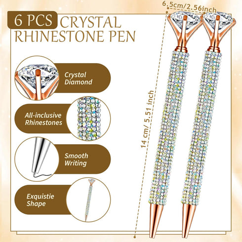 Qilery 8 Pcs Bling Desk Accessories for Valentines, Includes Bling Pen Holder, Crystal Pens, Scissors, Makeup Brush