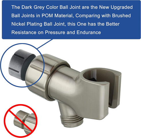 YOO.MEE Adjustable Shower Arm Bracket, 360° Swivel POM Ball Joint, Brushed Nickel Finish