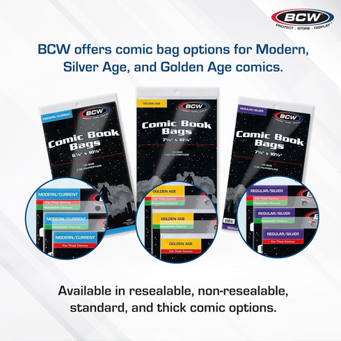 BCW Silver Age Comic Bags, Archival Quality Acid-Free Protection for Comic Books, 500 Pack