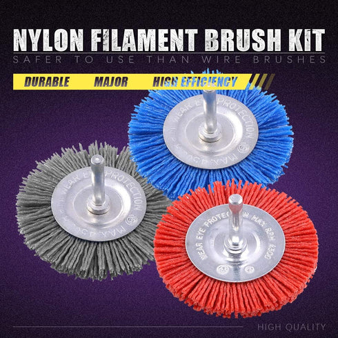 Swpeet 3Pcs 3Inch Abrasive Nylon Wheel Brush Set, 80# 120# 240# for Rust/Corrosion/Paint Removal