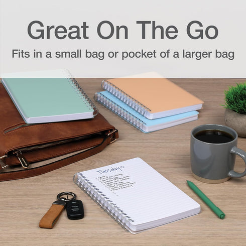 Oxford Poly Spiral Notebooks, 4 Pack, Small 5.7 x 8.5 Book, Thick Poly Cover, White Paper, College Rule, 80 Sheets/160
