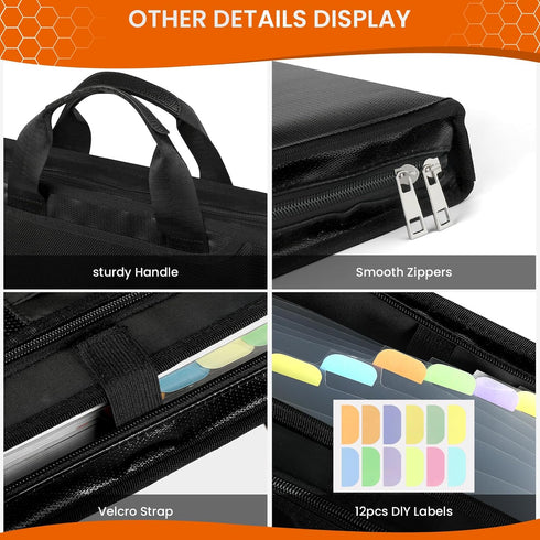 Important Document Organizer with Handle, Fireproof Accordion File Organizer, 12 Pockets for Letter A4 Files