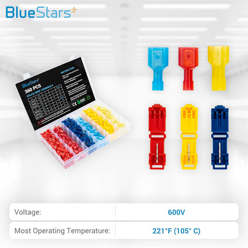 BlueStars 360 PCS T-Tap Splice Wire Terminals and Male Quick Disconnect Spade, Electrical Connectors Kit with Case