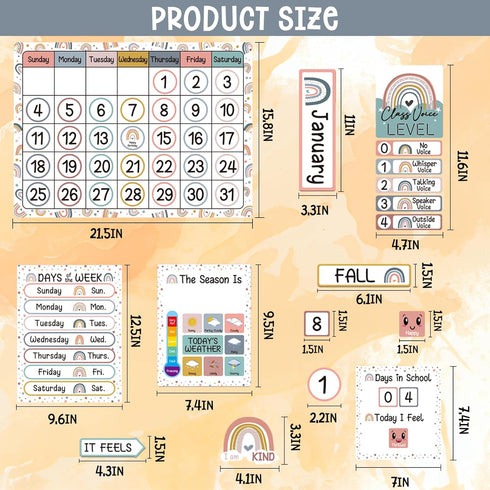 Boho Rainbow Calendar Bulletin Board Set with Seasons, Festival, Weather for Classroom Decoration