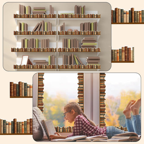 65ft BeYumi Vintage Bookshelf Border Trim - Back to School Retro Brown Books Rolled Border Trim Bookshelf Bulletin