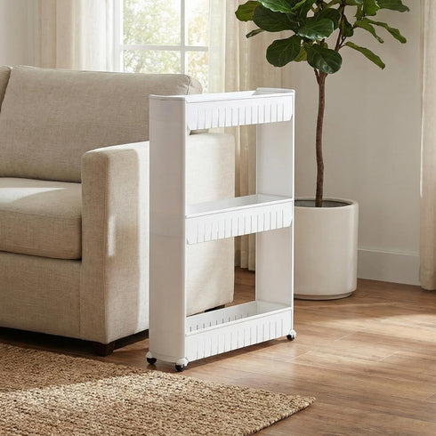3 Lavish Home Tier Shelf Rolling Cart - Narrow-Space Kitchen or Bathroom Shelf Organizer Cart - Slim Slide-Out Storage