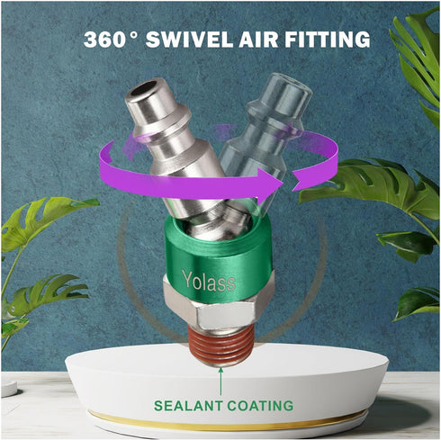 Yolass 2Pcs 1/4"NPT 360°Swivel Utility Air Hose Fittings for Air Compressors
